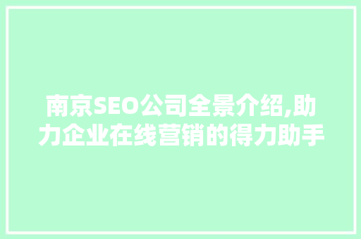 南京SEO公司全景介绍,助力企业在线营销的得力助手