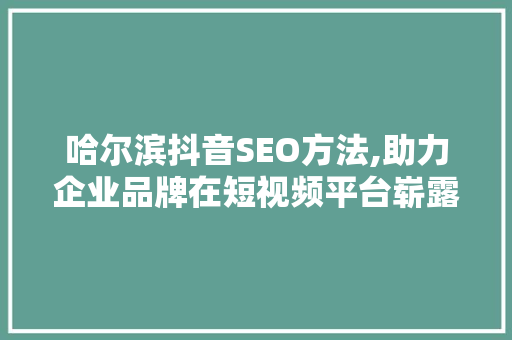 哈尔滨抖音SEO方法,助力企业品牌在短视频平台崭露头角