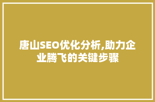 唐山SEO优化分析,助力企业腾飞的关键步骤