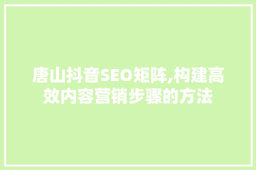 唐山抖音SEO矩阵,构建高效内容营销步骤的方法