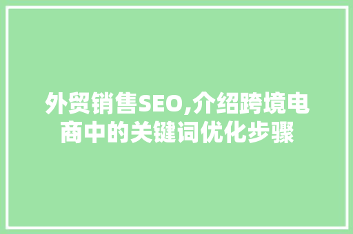 外贸销售SEO,介绍跨境电商中的关键词优化步骤