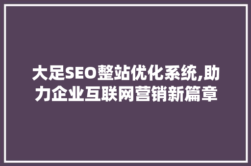 大足SEO整站优化系统,助力企业互联网营销新篇章