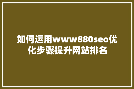 如何运用www880seo优化步骤提升网站排名