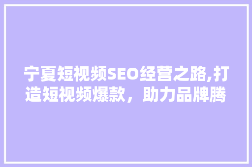 宁夏短视频SEO经营之路,打造短视频爆款，助力品牌腾飞