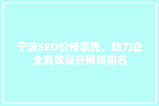 宁波SEO价格亲民，助力企业高效提升网络排名