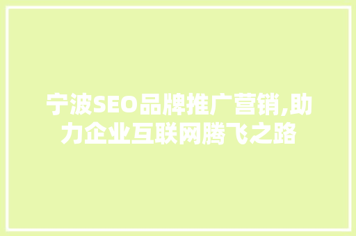 宁波SEO品牌推广营销,助力企业互联网腾飞之路