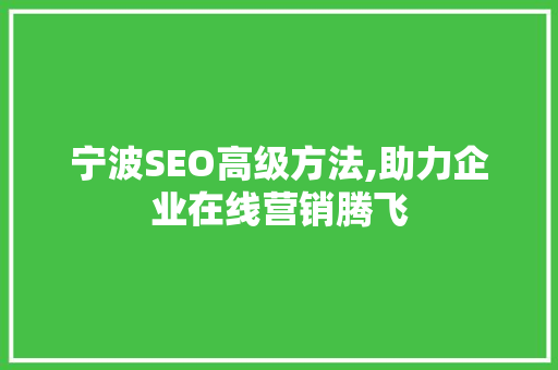 宁波SEO高级方法,助力企业在线营销腾飞