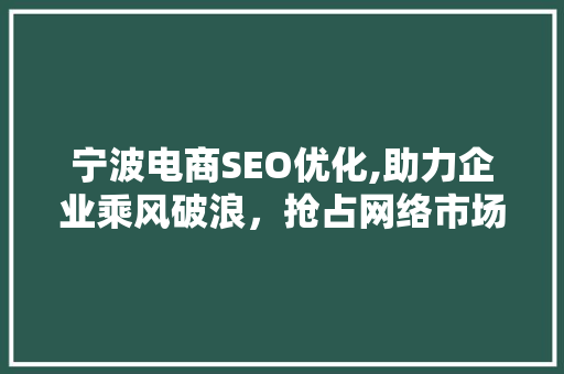 宁波电商SEO优化,助力企业乘风破浪，抢占网络市场制高点