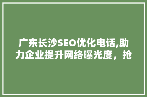 广东长沙SEO优化电话,助力企业提升网络曝光度,抢占市场先机 广东长沙SEO优化电话,助力企业提升网络曝光度,抢占市场先机