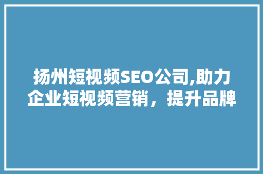 扬州短视频SEO公司,助力企业短视频营销,提升品牌影响力 扬州短视频SEO公司,助力企业短视频营销,提升品牌影响力