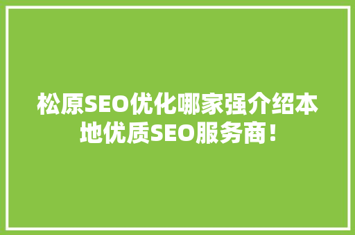 松原SEO优化哪家强介绍本地优质SEO服务商！