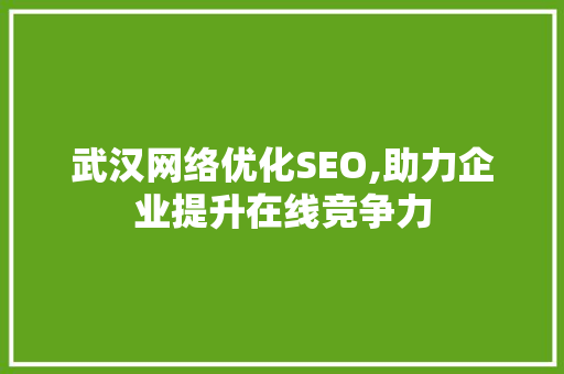 武汉网络优化SEO,助力企业提升在线竞争力