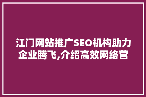 江门网站推广SEO机构助力企业腾飞,介绍高效网络营销之路