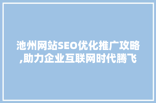 池州网站SEO优化推广攻略,助力企业互联网时代腾飞