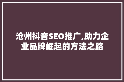 沧州抖音SEO推广,助力企业品牌崛起的方法之路