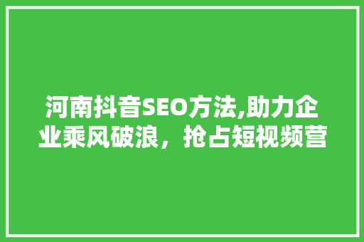 河南抖音SEO方法,助力企业乘风破浪，抢占短视频营销高地