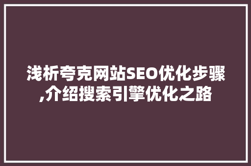浅析夸克网站SEO优化步骤,介绍搜索引擎优化之路