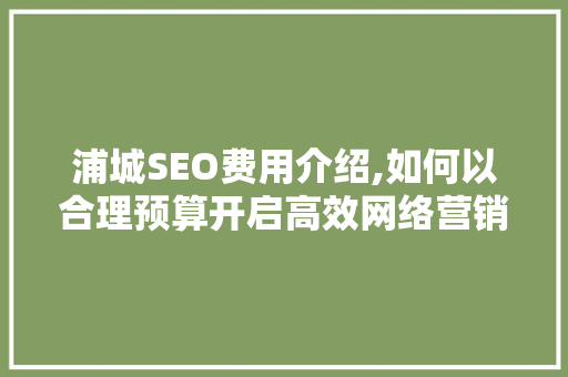 浦城SEO费用介绍,如何以合理预算开启高效网络营销之旅