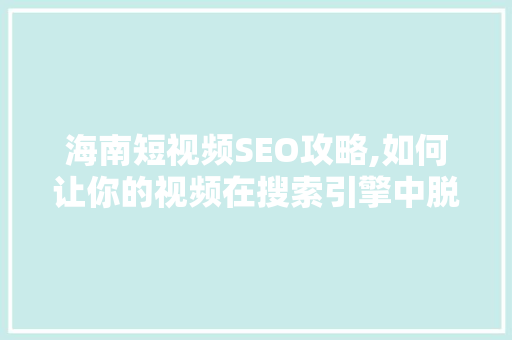 海南短视频SEO攻略,如何让你的视频在搜索引擎中脱颖而出