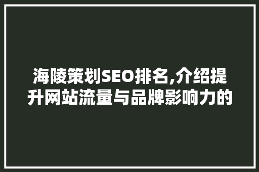 海陵策划SEO排名,介绍提升网站流量与品牌影响力的方法
