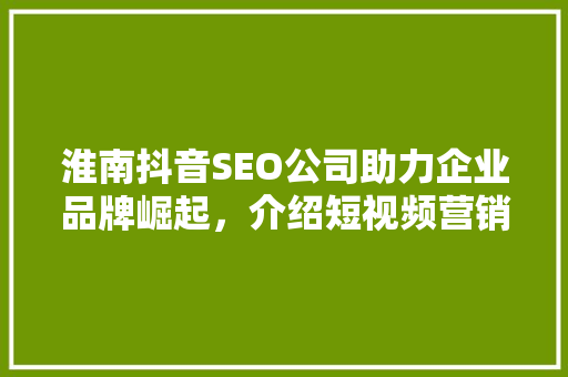 淮南抖音SEO公司助力企业品牌崛起，介绍短视频营销新步骤