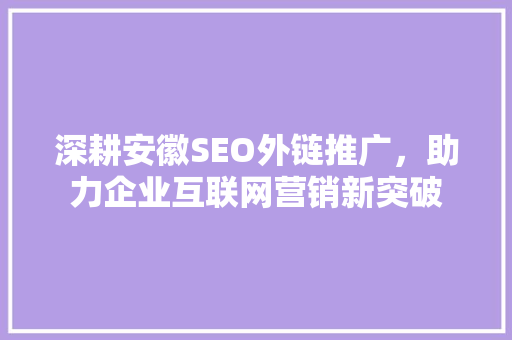 深耕安徽SEO外链推广，助力企业互联网营销新突破