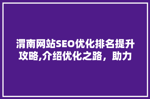 渭南网站SEO优化排名提升攻略,介绍优化之路，助力企业腾飞