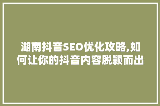 湖南抖音SEO优化攻略,如何让你的抖音内容脱颖而出