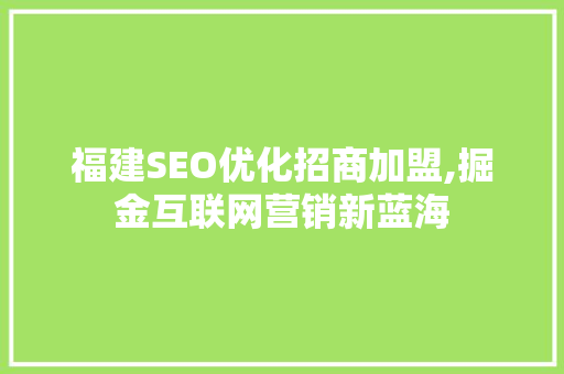 福建SEO优化招商加盟,掘金互联网营销新蓝海