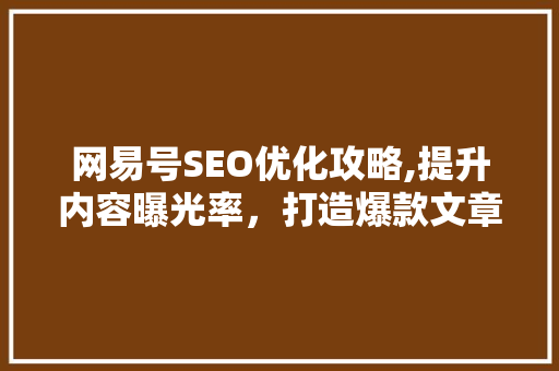 网易号SEO优化攻略,提升内容曝光率，打造爆款文章