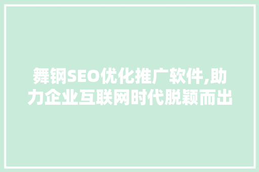 舞钢SEO优化推广软件,助力企业互联网时代脱颖而出