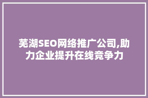 芜湖SEO网络推广公司,助力企业提升在线竞争力