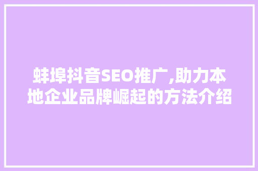 蚌埠抖音SEO推广,助力本地企业品牌崛起的方法介绍