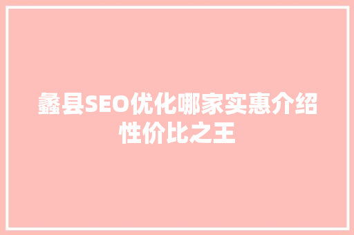 蠡县SEO优化哪家实惠介绍性价比之王