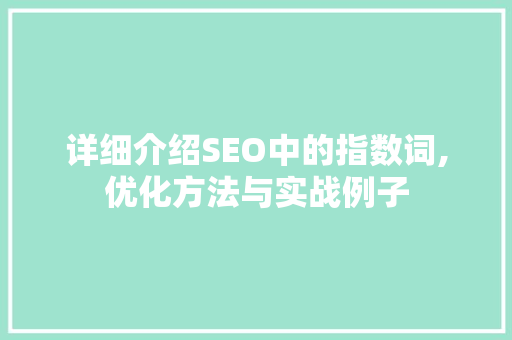 详细介绍SEO中的指数词,优化方法与实战例子
