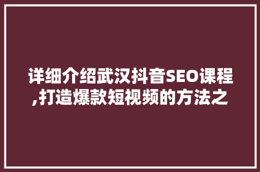 详细介绍武汉抖音SEO课程,打造爆款短视频的方法之路 详细介绍武汉抖音SEO课程,打造爆款短视频的方法之路