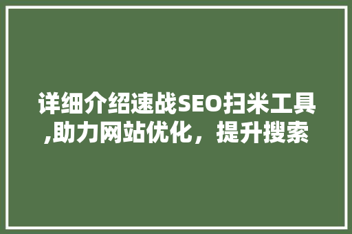 详细介绍速战SEO扫米工具,助力网站优化，提升搜索引擎排名