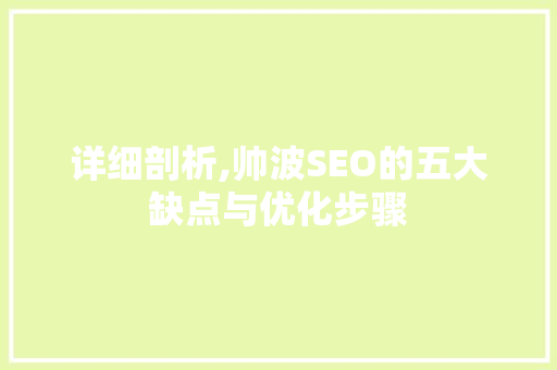 详细剖析,帅波SEO的五大缺点与优化步骤 电脑故障维修 详细剖析,帅波SEO的五大缺点与优化步骤 电脑故障维修