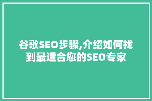谷歌SEO步骤,介绍如何找到最适合您的SEO专家 谷歌SEO步骤,介绍如何找到最适合您的SEO专家