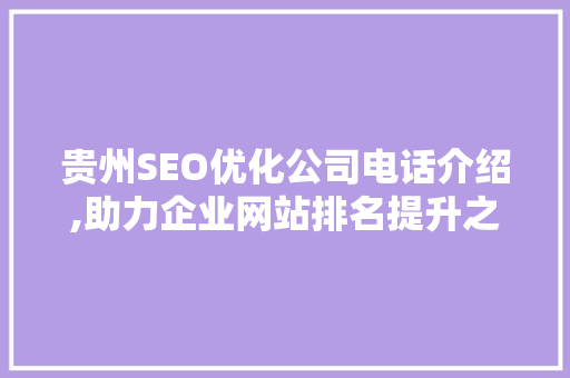 贵州SEO优化公司电话介绍,助力企业网站排名提升之路