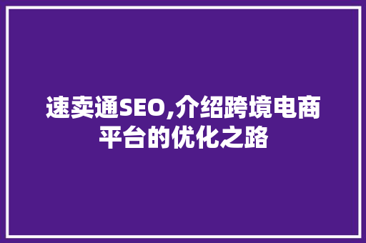 速卖通SEO,介绍跨境电商平台的优化之路