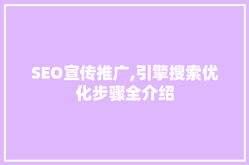 SEO宣传推广,引擎搜索优化步骤全介绍 SEO宣传推广,引擎搜索优化步骤全介绍
