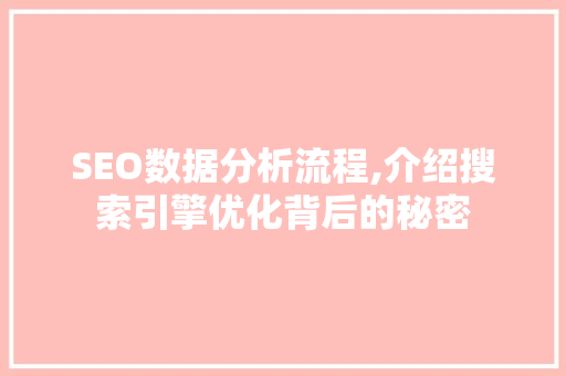 SEO数据分析流程,介绍搜索引擎优化背后的秘密