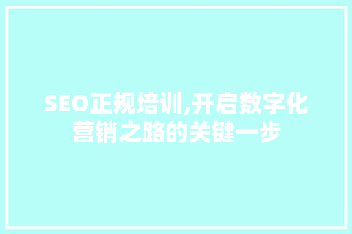 SEO正规培训,开启数字化营销之路的关键一步
