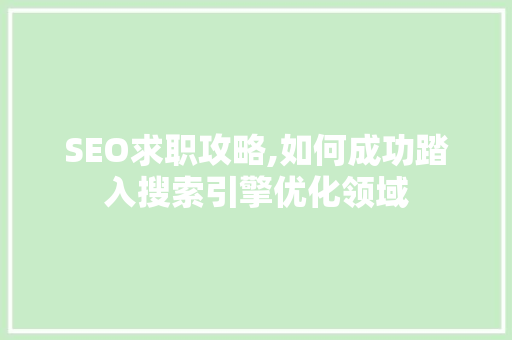 SEO求职攻略,如何成功踏入搜索引擎优化领域