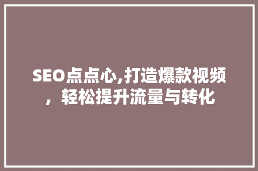 SEO点点心,打造爆款视频，轻松提升流量与转化