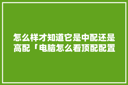 怎么样才知道它是中配还是高配「电脑怎么看顶配配置参数」