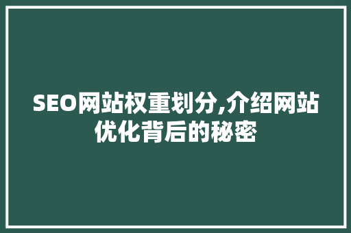 SEO网站权重划分,介绍网站优化背后的秘密