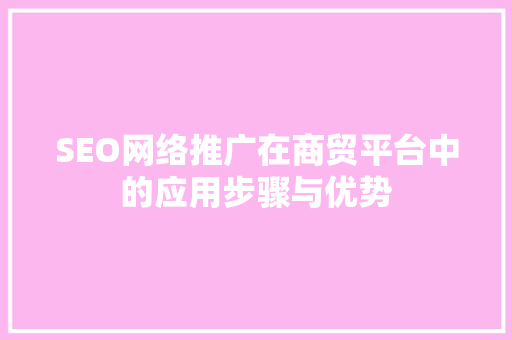 SEO网络推广在商贸平台中的应用步骤与优势