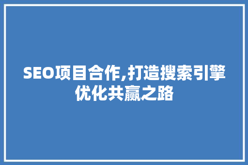 SEO项目合作,打造搜索引擎优化共赢之路